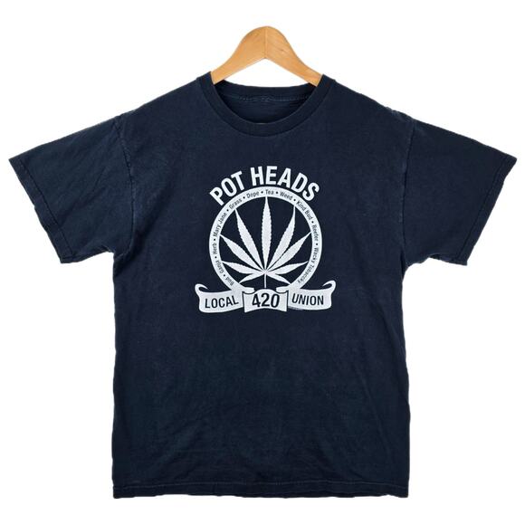 Vintage Pot Heads Local 420 Union Shirt Sz Medium Y2K Funny Drug Tee 20x27 Weed - Picture 1 of 8